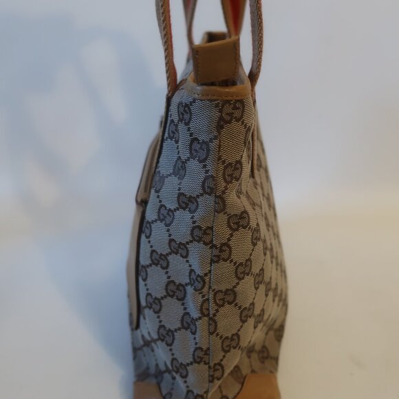 Authentic Gucci Taupe Brown Canvas Leather Shoulder Tote Handbag - Picture 5 of 16